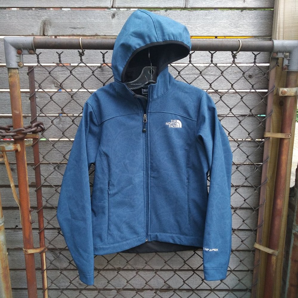 THE NORTH FACE APEX BIONIC SOFT SHELL BLUE HOODED JACKET WOMEN'S SMALL